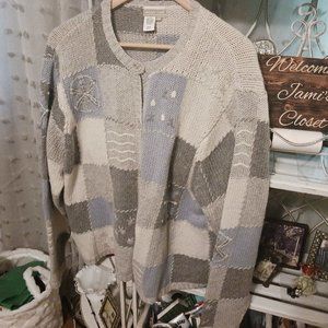 Coldwater Creek Sweater Soft Pastel Blue & Cream size 2x